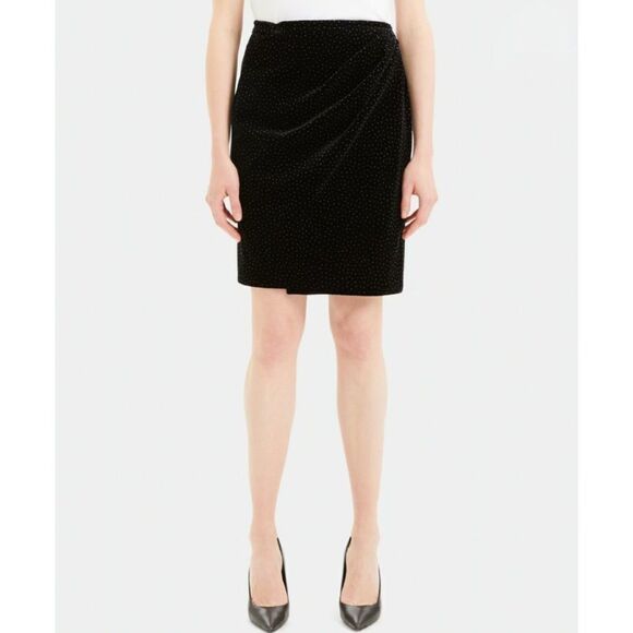 New! Theory Pleated Wrap Skirt in Dot Black Velvet, 4 - Picture 2 of 12